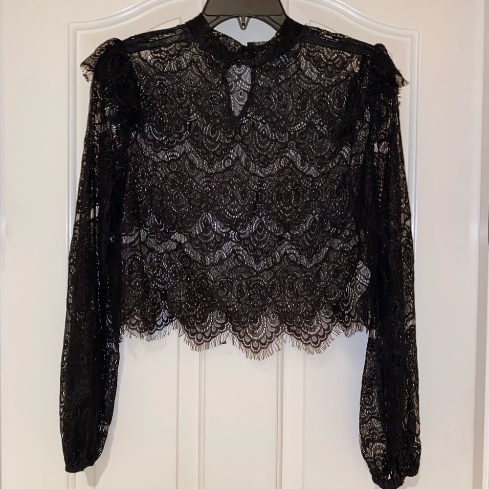 Forever 21 black lace sheer blouse top